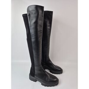 Stuart Weitzman Women's Black Lift Over-The-Knee Leather Combat Boots Size 7 B